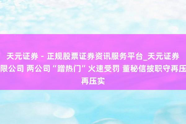 天元证券 - 正规股票证券资讯服务平台_天元证券有限公司 两公司“蹭热门”火速受罚 董秘信披职守再压实