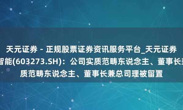 天元证券 - 正规股票证券资讯服务平台_天元证券有限公司 天元智能(603273.SH)：公司实质范畴东说念主、董事长兼总司理被留置